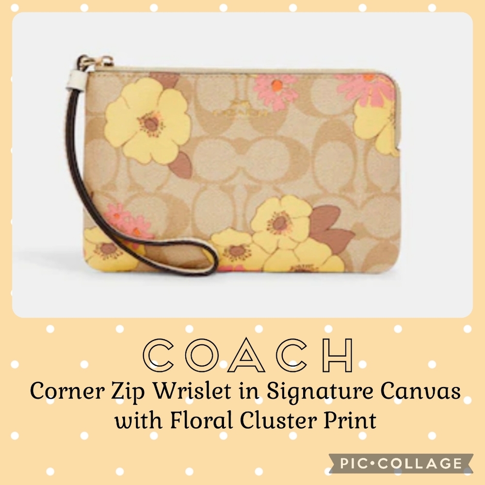 COACH Corner Zip Wristlet In Signature Canvas w/ Floral Cluster Print